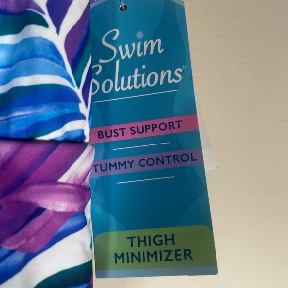 Swim Solutions DANCING PALM Tummy-Control Faux-Tankini One-Piece Swimsuit 10 - Picture 4 of 10